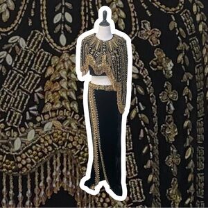 Black & Gold Beaded Velvet Two-Piece Ensemble